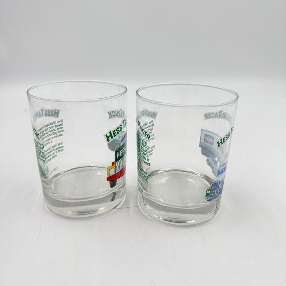Vintage 90s Hess Truck Glasses Tanker Trailer and Racer Highball Glasses - Picture 5 of 8